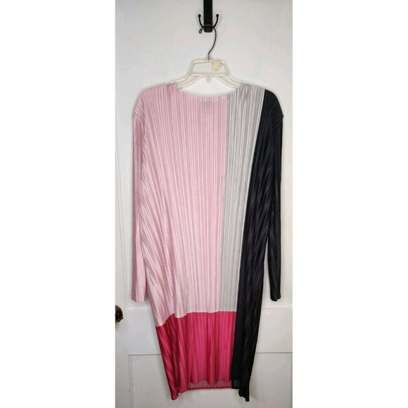 Ming Wang Colorblock Dress Women's Size M Pink Pleated Crinkle Crepe de Chine - Picture 1 of 5
